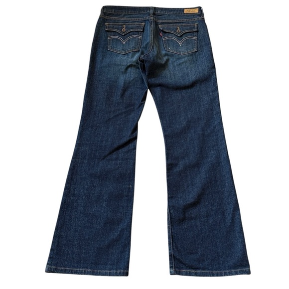 Levi’s 545 Low Boot Cut Jean Dark Blue Distressed Feathering Flap Pocket 10M/32L - Picture 8 of 16